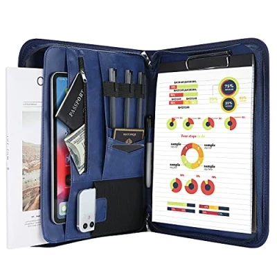 Afbeelding van ProCase A4 portfolio van kunstleer, notitieblokhouder voor vergadering/afspraak, documentenhoes met geschreven papieren, portemonnee ritssluiting, zonder verlies, licht, duurzaam