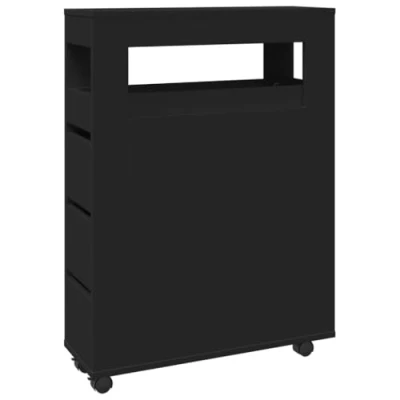 Image de vidaXL Armoire de salle bain étroite avec roulettes noir855296