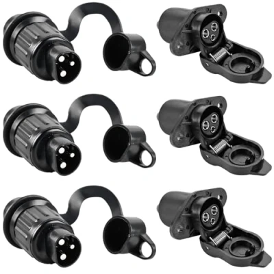 Afbeelding van Set van 3 polige stopcontacten, aanhangerstekker, 12 V stekker, tractor, stopcontact, stopcontact voor landbouwmachine en bouwmachine