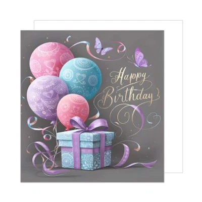 Afbeelding van Edition Seidel GQ289 SW024 Hoogwaardige vierkante verjaardagskaart met envelop, ballonmotief
