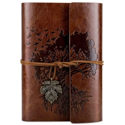 Afbeelding van Notitieboek vintage leer met lege pagina&#039;s, navulbaar, reisdagboek voor vrouwen en meisjes, cadeau A6, 18,5 x 13 cm, bruin