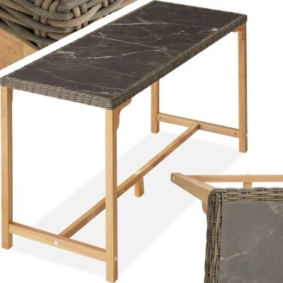Afbeelding van tectake® Wicker bartafel Lovas 161x64,5x99,5cm Tuintafel Eettafel Statafel natuur 404841 poly rattan