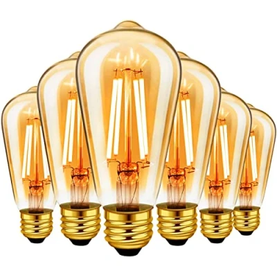 Afbeelding van LVWIT Edison LED E27 Filament Retro ST64, warm wit 2500 K, 7,5 W vervangt 60 W, 865 lm, vintage gloeilampen nostalgische stijl (verpakking van 6 stuks)
