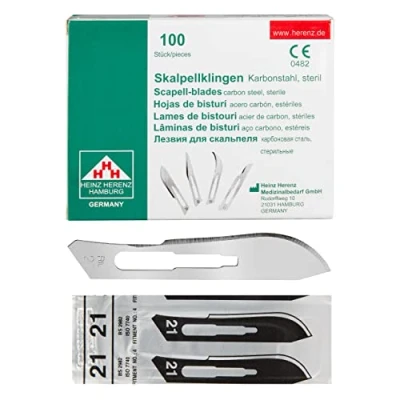 Afbeelding van Shehadeh Set van 100 scalpelmessen figuur 21 voor scalpelhouder nr. 4 afzonderlijk steriel verpakt