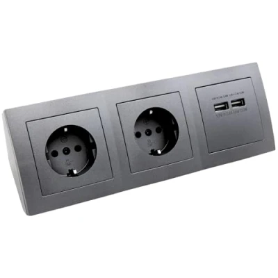 Afbeelding van MC POWER Flair Stopcontactdoos, onderbouwcontactdoos, 2 voudige geaarde contactdozen + 2x USB, 15 cm kabel, 250V /16A, opbouw, antraciet, mat