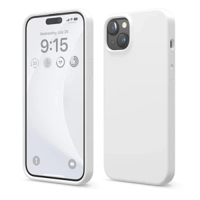 Afbeelding van elago Liquid siliconen hoesje compatibel met iPhone 15 Plus, hoogwaardige kwaliteit, integraal beschermend omhulsel [4 laags schokbestendige structuur], zachte anti kras microvezel voering (wit)
