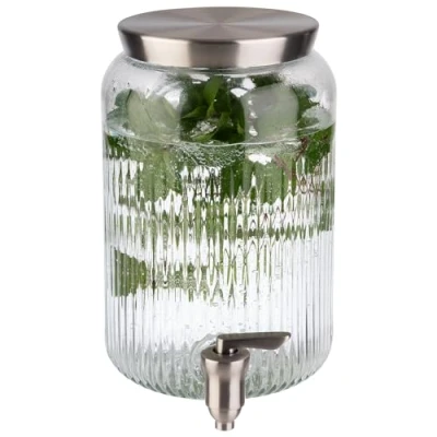 Afbeelding van APS Drankdispenser 10818 3,8 liter glazen container kraan van roestvrij staal diameter 16 cm hoogte 25