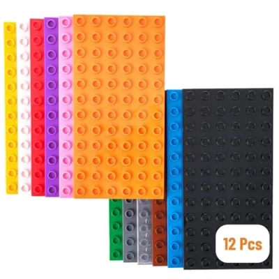 Afbeelding van 12 stuks Big Briks grondplaten kwaliteit voor grote bakstenen / met noppen compatibel de grootste merken 19 x 9,5 cm zwart, wit, transparant, grijs, blauw, groen en meer
