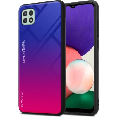 Afbeelding van Cadorabo Hoesje geschikt voor Samsung Galaxy A22 5G in PAARS ROOD Tweekleurige beschermhoes van TPU silicone Case Cover en achterzijde gehard glas