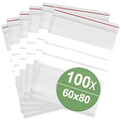Afbeelding van Hersluitbare zak met etiketstrook (b x h) 60 mm 80 Transparant Polyethyleen