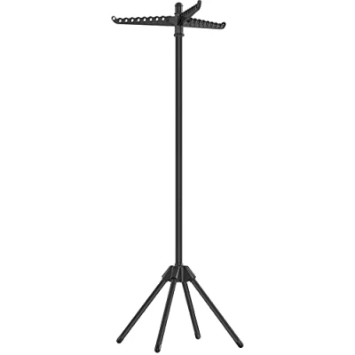 Afbeelding van SONGMICS Droogrek, staande droger, 3 draaibare armen voor kleerhangers, 4 poten, binnen, roestvrij staal, kan tot 27 kledingstukken bevatten, hoogte 150 cm, zwart LLR510B01