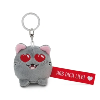 Afbeelding van NICI Hab Dich lieb kattensleutelhanger 5 cm grijs trouwe metgezel voor rugzak of tas sleutelhanger groot en klein 62061