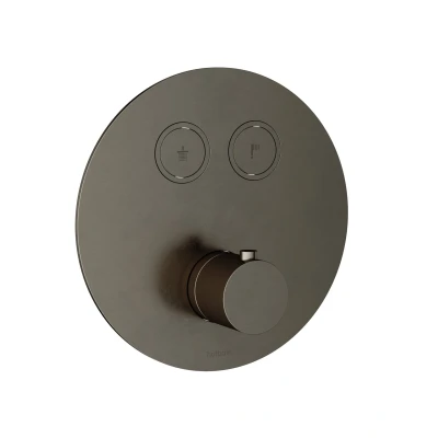 Afbeelding van HotBath Cobber PB009 rond afbouwdeel voor inbouwthermostaat met 2 pushbuttons Verouderd ijzer