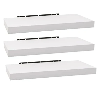 Afbeelding van WOLTU Set van 3 zwevende houten wandplanken MDF, wit, voor woonkamer, keuken, slaapkamer, badkamer enz, RG9372ws