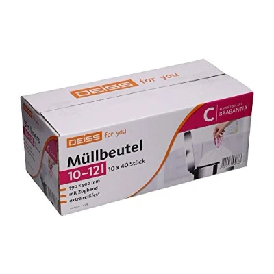 Afbeelding van Witte Vuilniszak Trekband 400 Zakken 12 Liter HDPE 39cm x 50cm (Alternatief Brabantia Code C)
