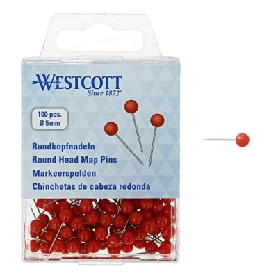 Afbeelding van WESTCOTT E 10503 00 set van 100 rode ronde kopspelden diameter 5 mm lengte 16