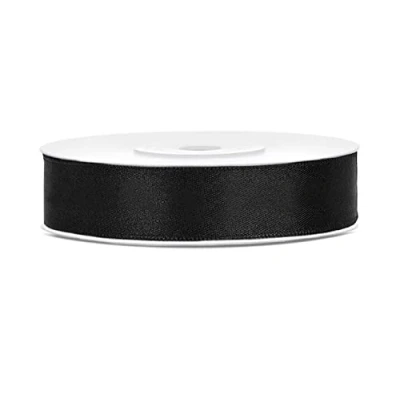 Afbeelding van Partydeco Satijn lint zwart 12mm/rol 25m
