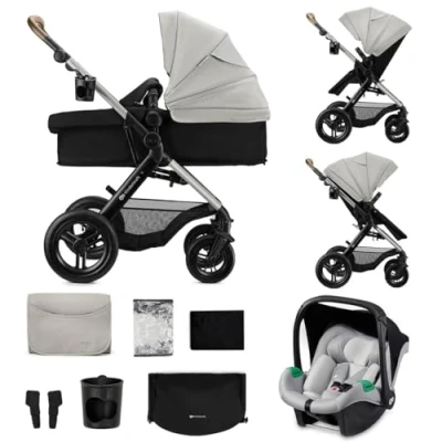 Afbeelding van Kinderkraft MOOV 2 XL AIR Multifunctionele Kinderwagen met Reiswieg, Wandelwagen en Autostoel MINK PRO i Size Onverwoestbare Wielen Vering Compact Inklapbaar Grijs