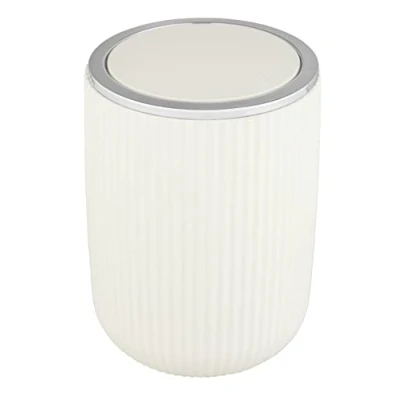 Afbeelding van WENKO afvalemmer met schommeldeksel, Agropoli S crèmewit, 2 liter, voor badkamer, van hoogwaardig kunststof en gestructureerd oppervlak, BPA vrij, Ø 14,5 x 20 cm