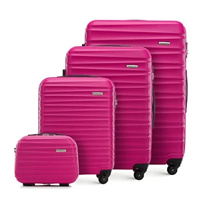 Image de WITTCHEN Valise de voyage Bagage à main cabine rigide ABS 4 roulettes pivotantes Serrure combinaison Poignée télescopique GROOVE Line Set Valises Rose Brussels Airlines/Ryanair/TUI fly Belgium