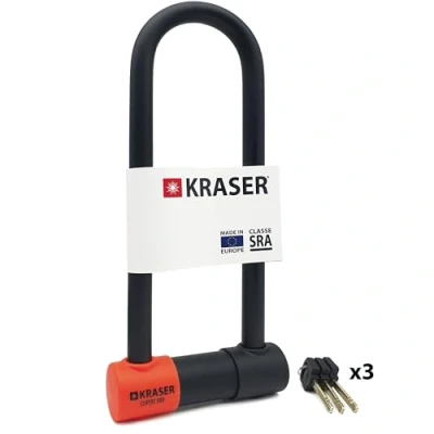 Afbeelding van KRASER KR85L Motorslot U vormig SRA goedgekeurd veiligheidsslot robuust hangslot 85 x 300 Ø 18 blokkering motorfiets scooter fiets mm