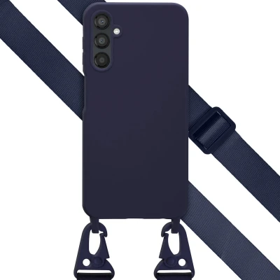 Afbeelding van Selencia hoesje Geschikt voor Samsung Galaxy A25 met koord Siliconen afneembaar Donkerblauw
