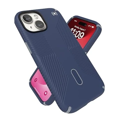 Afbeelding van Speck ClickLock beschermhoes voor iPhone 15, antislip, ontworpen MagSafe, valbescherming 14, 13 6,1 inch Presidio2 Grip kustblauw/grijs
