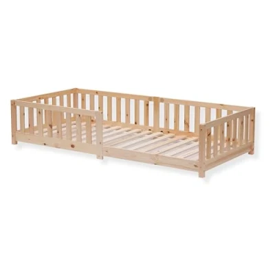 Afbeelding van ecoMI Lit pour enfant avec protection anti chute et sommier à lattes 80 x 160 cm Naturel Bois de pin massif (naturel, cm)