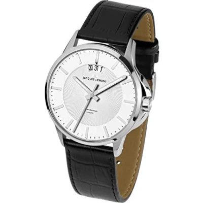 Afbeelding van Jacques Lemans 1 1540B herenhorloge kwarts analoog armband van zwart leer