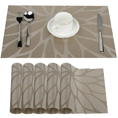 Afbeelding van Fontic Set van 6 placemats, antislip, wasbaar, pvc, scheurvast, hittebestendig, vuilafstotend en voor keuken, eettafel, kaki, 30 x 45 cm