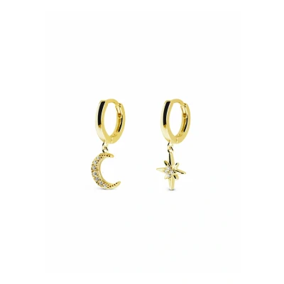 Afbeelding van SINGULARU Polar Moon Spark oorbellen 925 zilver met 18kt vergulde afwerking. Creoolse sluiting. Sieraden voor dames