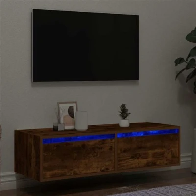 Image de vidaXL Meuble TV avec lumières LED chêne fumé 100X35,5x25 cm860242