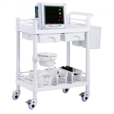 Image de VEVOR Chariot de Laboratoire Médical 2 Niveaux Tiroirs 3 Poubelles
