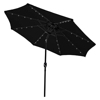 Afbeelding van arasol Tuinparasol LED verlichting &amp; Kantelbaar 2.7 m Zwart Knikbaar 32 Lampjes Solar Zonne energie 270 cm UV bescherming Buiten Tuin Inclusief Regenhoes