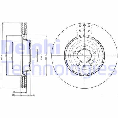 Afbeelding van DELPHI BG9110C Remschijf 345 30 5 Geventileerd Gecoat High carbon Zonder wiellager, ABS sensorring AUDI: A6 C7 Avant, Q5, A5 B8 Sportback