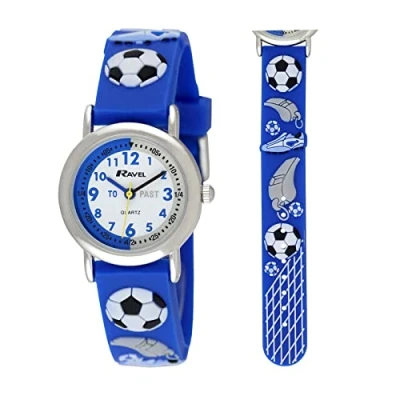 Afbeelding van Ravel Tijd onderwijshorloge voor kinderen, Blauw Voetbal, armband, armband