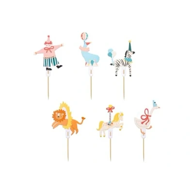 Afbeelding van Cake toppers Circus taartdecoratie 6 stuks versiering