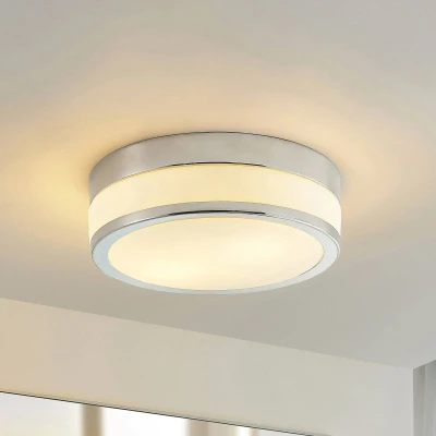 Afbeelding van Lindby plafondlamp Flavi, Ø 28 cm, chroom, glas, IP44, E27