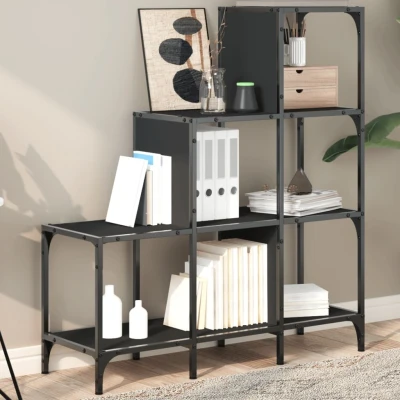 Afbeelding van Boekenkast 92x30x102 cm bewerkt hout en metaal zwart