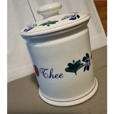 Afbeelding van Boerenbont Voorraadpot Thee 1.5 ltr Aardewerk met bloemdeksel