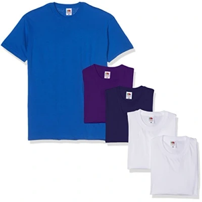 Afbeelding van FRUIT OF THE LOOM Zwaargewicht T shirt voor heren (5 stuks), wit/marineblauw/paars/koningsblauw., XL