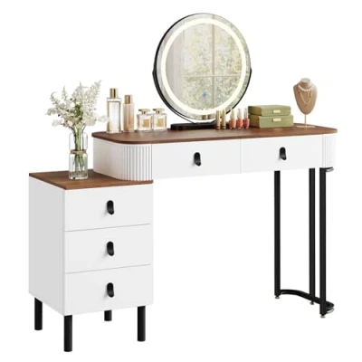 Afbeelding van WOLTU make upstation, uptafel met dimbare lampen, upbureau afneembare spiegel, upconsole voor dames, mobiele commode, MB6109hdob