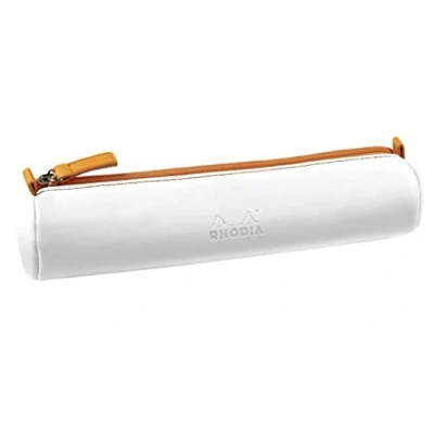 Afbeelding van RHODIA Rhodiarama 319047C Etui, rond, wit, 21,5 x 5,5 cm, echte naden, oranje binnenvoering van jersey, ivoorkleuren, kunstleer, opslag voor pennen, potloden, viltstiften, kleine accessoires