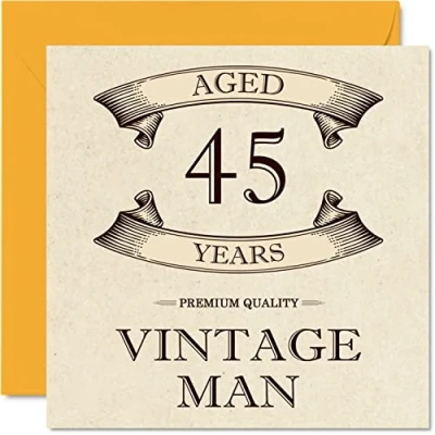 Afbeelding van Vintage verjaardagskaarten voor mannen, 45 jaar, grappige verjaardagskaart collega, vader, echtgenoot, vriend, oom, broer, 145 mm x mm, wenskaart 45e verjaardag