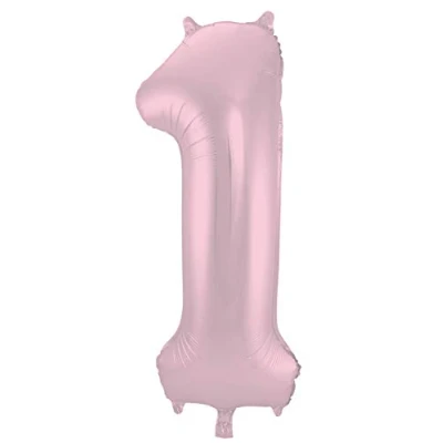 Image de Ballon aluminium numéro 1 Mat Rose Pastel 86cm