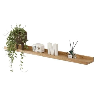 Afbeelding van Fotolijst, hout, 60 cm, eiken, rek, massief zwevend wandrek, kruidenrek, hangrek, ideaal voor woonkamer, slaapkamer, badkamer