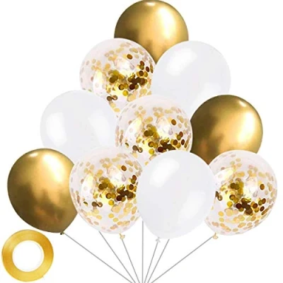 Afbeelding van Yiran 30 stuks latexballonnen met 1 lint voor verjaardagsfeesten, bruiloften, jubilea en feestdecoraties, goud wit, 30,5 cm