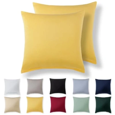 Afbeelding van Alreya Lot de 2 housses coussin 65 x cm Jaune 100 % jersey coton Taies d&#039;oreiller en super doux Avec fermeture éclair