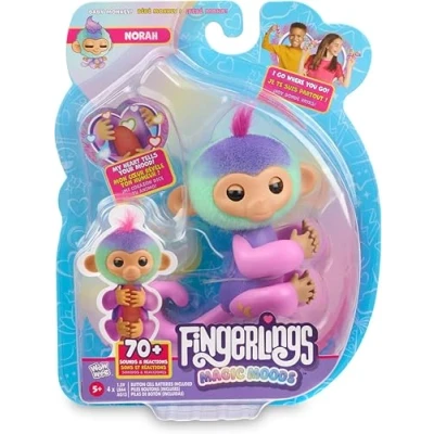 Afbeelding van Fingerlings 3181 Magische interactieve babyaap Norah (blauwgroen en paars), zegt fortuin stemming, meer dan 70 geluiden reacties (5 jaar), roze