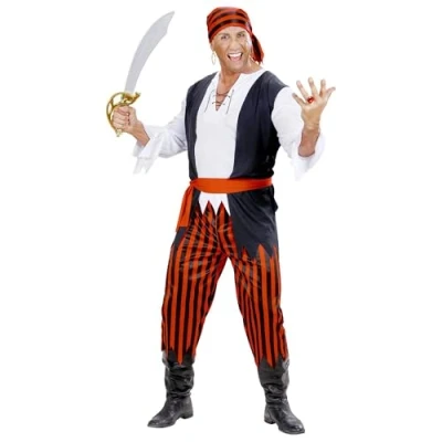 Afbeelding van Widmann Piraat &amp; Viking Kostuum Caribische Blauwbaard Rood Zwart Wit Man Large Carnavalskleding Verkleedkleding